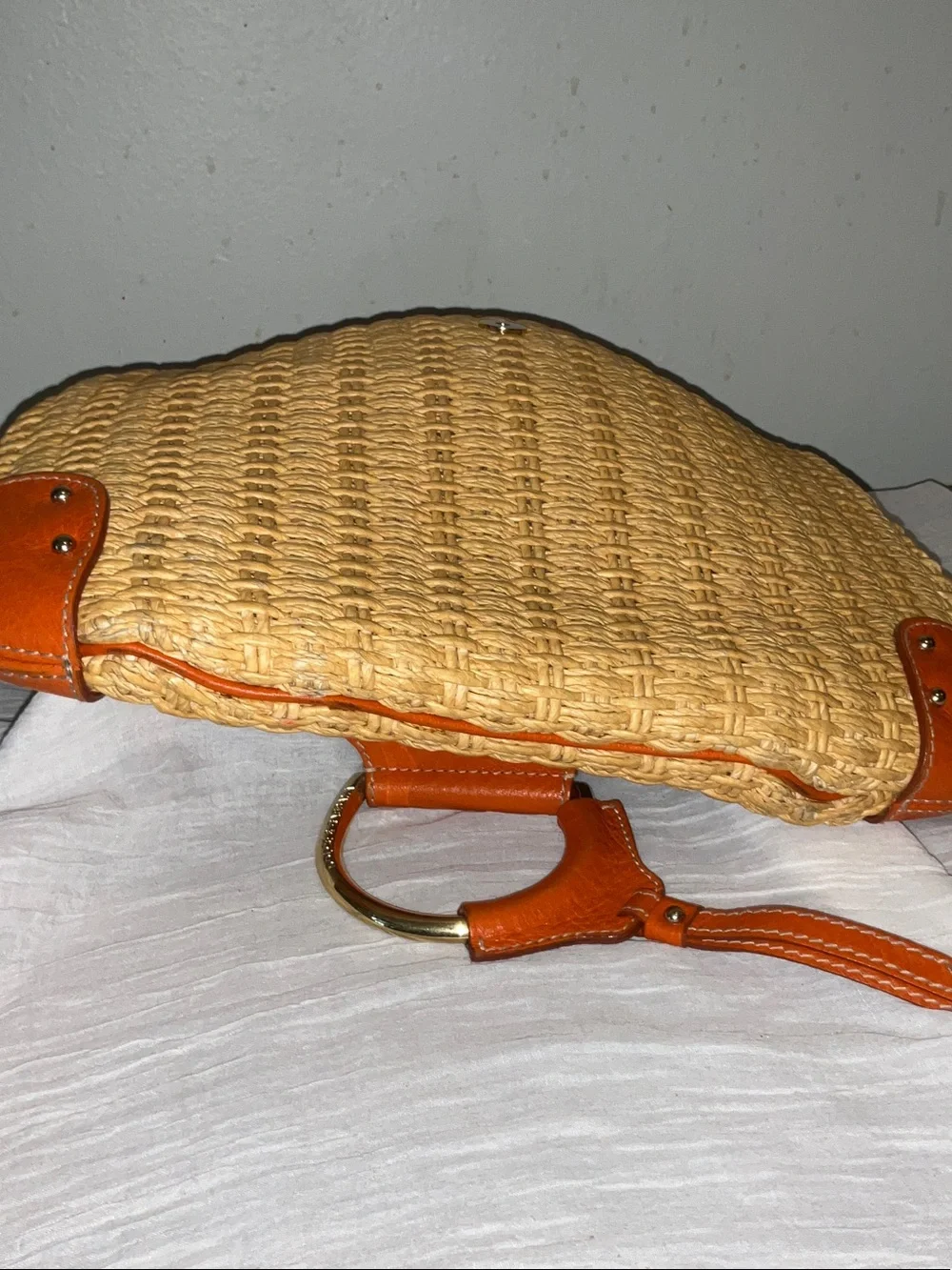 Dolce& Gabbana Vtg.Woven Straw Shoulder Bag with Orange Leather Trim - Picture 10 of 12